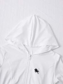 SHEIN Bộ trang phục 2 món gồm áo khoác hoodie có mũ trùm đầu in họa tiết đơn sắc và quần dài họa tiết đồng bộ cho bé gái - trắng - Xem 6