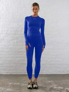 Musera Sport 长袖修身露脐运动上衣，带拇指孔，适合板式网球、网球、匹克球、健身房、瑜伽、普拉提、日常休闲等运动。 - 青碧色 - 查看 4