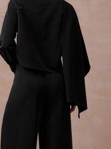 Lumalex 2件套女式高腰束腰中长连衣裙和长袖西装外套套装 - 黑色 - 查看 7