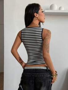 Coolane 女式 Y2K 条纹性感时尚修身吊带背心 - 彩色 - 查看 2