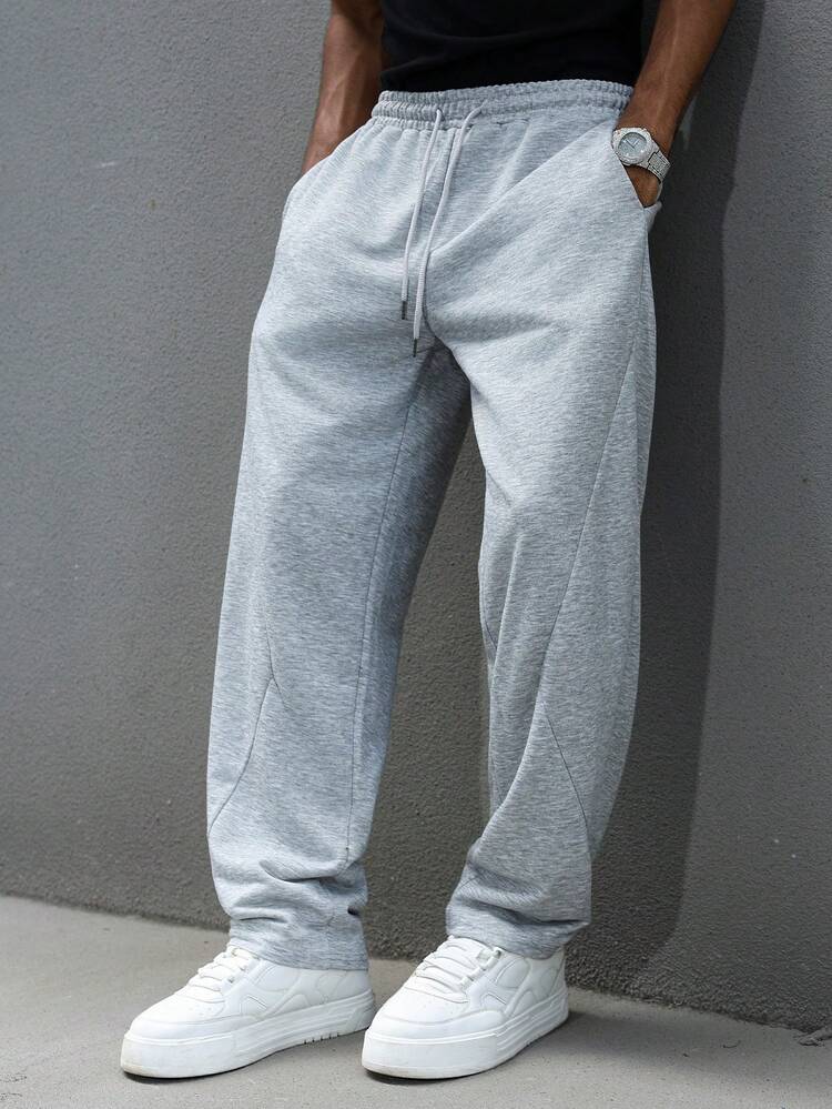 Manfinity Hypemode Pantalones de chándal grises casuales con cordón para hombres, pantalones de chándal grises, pantalones de chándal Pro Club, perfectos para Navidad y Halloween, un excelente regalo para tu novio, pantalones de chándal holgados grises - Gris - Añade 1