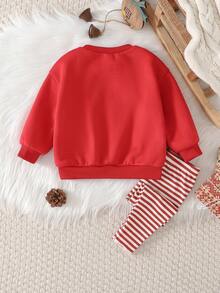 Cozy Pixies Bộ 2 quần legging kẻ sọc cổ tròn in hình cây thông Noel và người bánh gừng cho bé gái - Đỏ - Xem 2