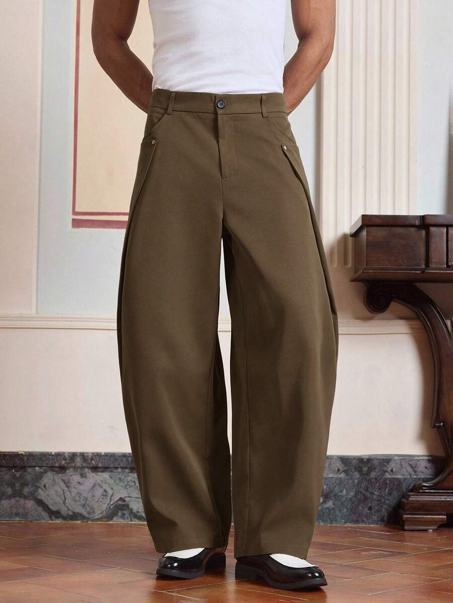 SWAVVY 男士休闲时尚梭织长款设计裤 - 棕色 - 查看 1