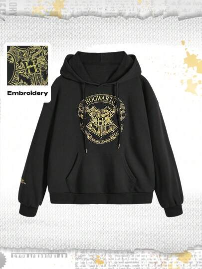 Harry Potter | ROMWE Damen Oversize Lässig Hoodie mit Buchstaben-Stickerei und Tunnelzug-Tasche