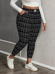 SHEIN PETITE CURVE Quần túi đơn giản, thường ngày cỡ lớn, mặc hàng ngày - màu đen - Xem 6
