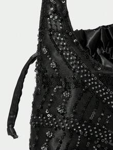 SHECARRY Bolso de mano con flecos y lentejuelas para mujer - Negro - Ver 4