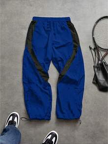 Sport MetroGents Men's Contrast Color Patchwork Drawstring Waist Sports Pants Men Gym Pant Baggy Gym Clothes Men Sports Pants Sweat Pants - Royal Blue - View 2