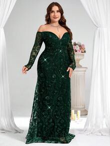 Coutiva 大码正式晚礼服（华丽装饰） - 墨綠色 - 查看 4