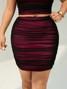 Auralis 大码女式紧身红色半身裙，性感女装，化装舞会红色半身裙，优雅女式半身裙，性感黑色半身裙，演唱会女式演出服酒红色半身裙，曲线半身裙 - 黑色 - 查看 3