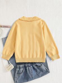 Back-To-School School Girl Autumn Sweet Ruffled Collar Knit Pullover Sweater,Jacquard Pattern Slim Fit Unique Long Sleeve Pullover Top For Girls - Yellow - View 2
