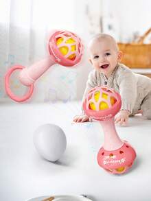 Zazumi 1PC Single Double Head Pink Bunny Rattle Teether Toy Baby Infant Sensory Learning Toy Chewable   Developmental Gift - Multicolor - View 4