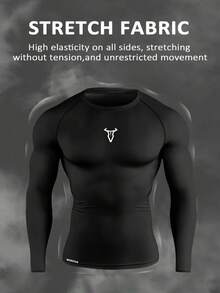 Gym Rark Herren Slim Fit Stier Muster Langarm Athletik T-Shirt Kompressionsshirt Gym Langarm Tops Herren Kompressionsshirt - Schwarz - Übersicht 6