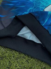 Captain Tsubasa X SHEIN 2 件青少年男孩运动休闲大翅膀人物图案激光背景连帽衫和运动裤套装 - 黑色 - 查看 10