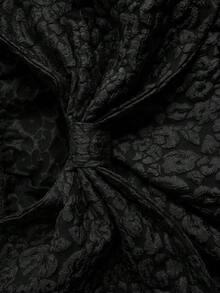 Elenzga 大码女式圣诞红色提花露肩露背蝴蝶结长袖短款连衣裙 - 黑色 - 查看 6