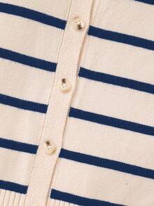 SHEIN 1pc Young Boys Casual Cute & Stylish Korean Style Striped Long Sleeve Cardigan Sweater, Suitable For Outings, School, Vacation, Autumn/Winter - Navy Blue - View 7