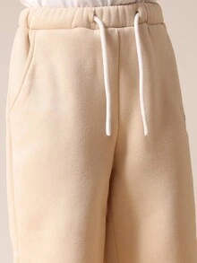 SUMWON Calça de Moletom Bege para Meninos com Cordão na Cintura e Punhos Nervurados para Conforto e Brincadeiras Diárias - Caqui - Visão 5