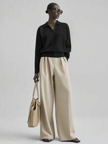 Ontre Women's Polo Collar Knitted Long Sleeve Sweater, Versatile For Urban Commute, Business Casual, Office Wear, Teacher, Elegant Attire, Suitable For Spring/Summer, Valentine's Day