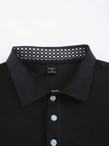 Manfinity Homme 男士纯色简约长袖 Polo 衫，休闲日常穿着 - 黑色 - 查看 6