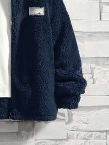 SHEIN Tween Boy Hooded Thermal Lined Zip-Up Jacket, Comfortable Thicker Outerwear - Navy Blue - View 6