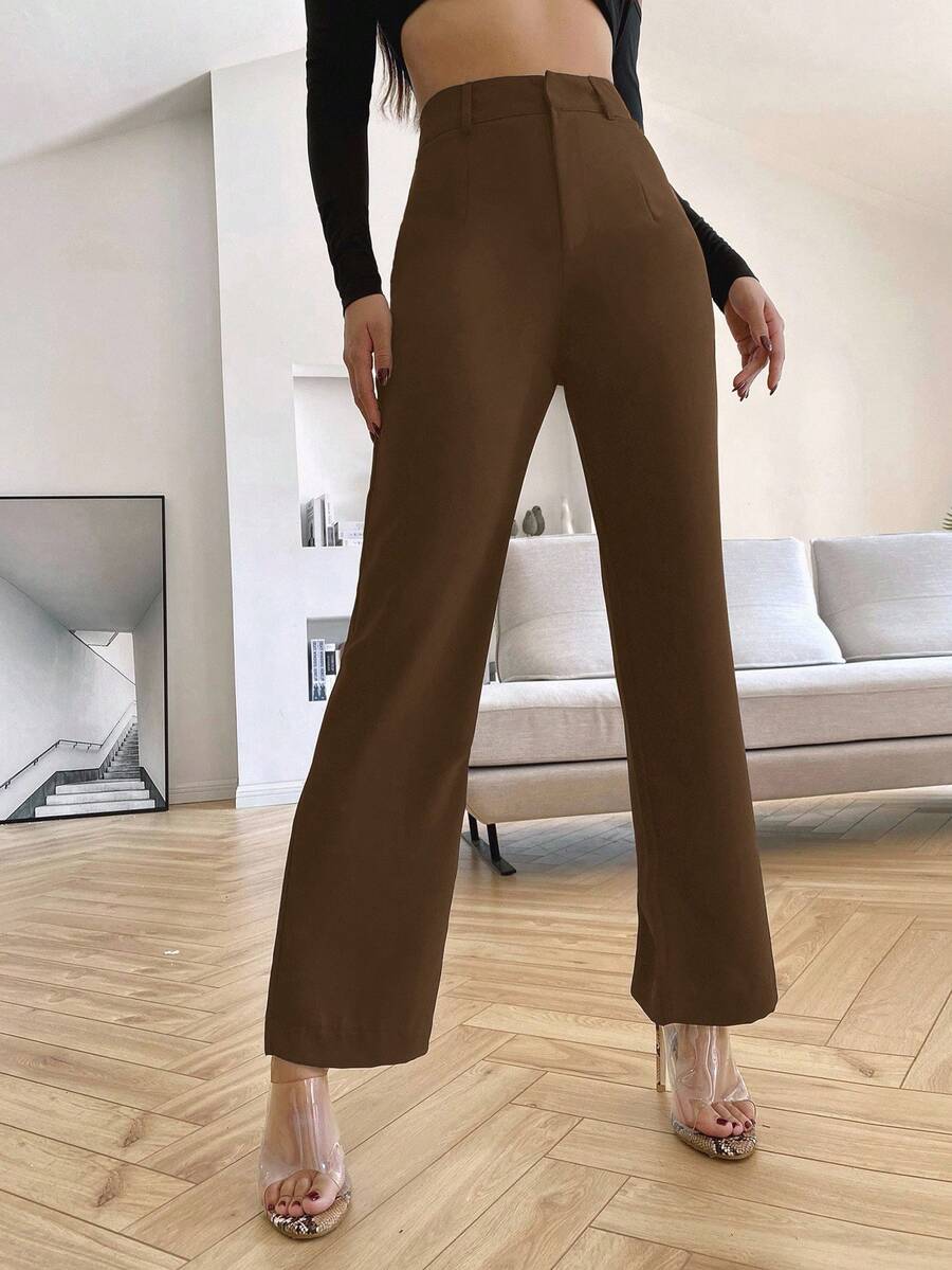 Siren Gaze Solid High Rise Tailored Pants In Fall/Winter Brown Casual - Mocha Brown - View 1