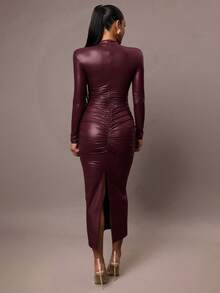 Silquee Women's Autumn And Winter Simple Daily Date Elegant Fashion Tight Sexy Solid Color Super Elastic PU Women's Big U-Neck Sleeveless Romantic Date Autumn And Winter Bottoming Dress Night Wear High Quality Garri Cloth, Shoulder Pad Design Full Of Aura, Solid Color Brown Mid-Length Slim Dress