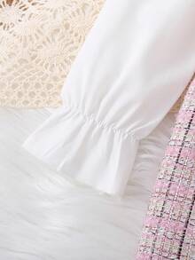 Elladie kids 小女童格紋連衣裙和前蝴蝶結荷葉袖襯衫 - 彩色 - 查看 5