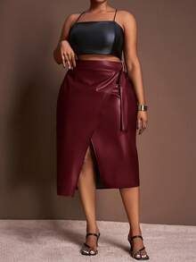 Veslaya 2025 Thu/Đông Hàng mới về Phong cách Mỹ gốc Phi Thanh lịch Cổ điển Lãng mạn Thường ngày Cổ điển Phong cách Retro dành cho nữ Trang phục công sở, Váy PU trang trí kim loại màu trơn gợi cảm, Quần cỡ lớn/Giáng sinh - Màu Đỏ Sâu - Xem 4