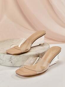 SHUZIA Giày sandal đế xuồng ngắn trong suốt gợi cảm thời trang mới cho quý cô, giày thoải mái cho bữa tiệc ngày lễ - Trong sáng - Xem 6