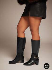 SHUZIA Giày bốt cao đến đầu gối đế vuông thời trang thoải mái có khóa cài dành cho nữ - màu đen - Xem 7