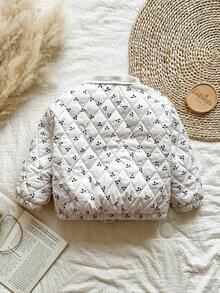 Vintaside Kids Girls' Jacket Outerwear, Flocked, Thickened, Thermal Lining, Suitable For Spring, Autumn, Winter, Countryside Style, Cherry Fruit Print, Fashion, Cute, Elegant, Versatile, All-Match, Casual Jacket