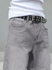 Manfinity EMRG 男式口袋宽松休闲阔腿牛仔裤 - 灰色 - 查看 5