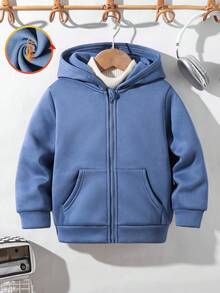 SHEIN 儿童休闲夹克 Wtt 官方网站，男童冬季外套，连帽拉链卫衣，学校，基本款上衣，冬季上衣，适合春季、夏季、秋季、冬季学校、花园、海滩、生日 - 霧霾藍 - 查看 3
