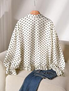 CosyJoli Plus Size Casual Polka Dot Textured A-Line Smock Shirt Fall - Apricot - View 2