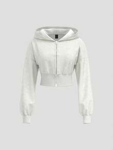 Girlism هودي قصير مزود بسحاب للفتيات المراهقات، لون أحادي، كاجوال رياضي، هودي مفتوح الأمام للخريف/الشتاء