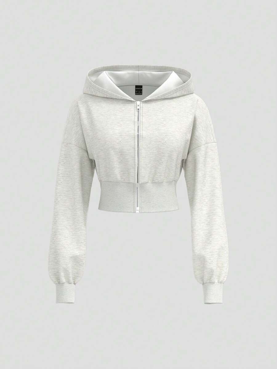 Girlism هودي قصير مزود بسحاب للفتيات المراهقات، لون أحادي، كاجوال رياضي، هودي مفتوح الأمام للخريف/الشتاء