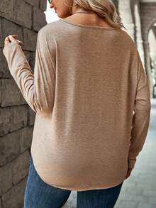 EMERY ROSE New Fashion Casual Women Leopard Print V-Neck Button Long Sleeve T-Shirt - Khaki - View 2