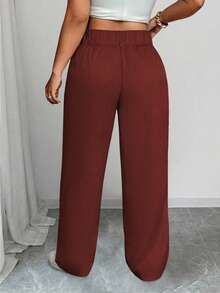 SHEIN Tall CURVE 大码女式休闲宽腰直筒裤 - 紅木色 - 查看 2