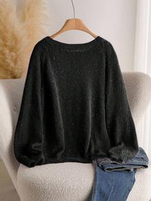 CosyJoli Áo len chui đầu tay raglan màu hồng đính sequin cỡ lớn cho nữ vào mùa thu/đông - màu đen - Xem 2