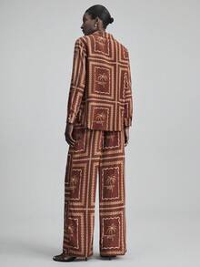 Ontre Conjunto de pijama de dos piezas con top de manga larga y pantalones, estilo bohemio, adecuado para el transporte urbano, casual de negocios, atuendo de oficina, atuendo de maestro, elegante atuendo de vacaciones, otoño/invierno