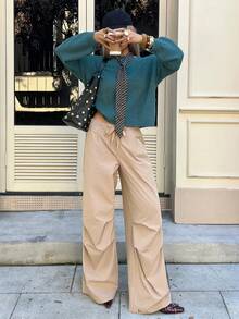 DAZY Damen Blumen Chiffon Loose Oversized Rundhalsausschnitt Langarm Formell Elegant Strickpullover, Herbst/Winter - Blau - Übersicht 4