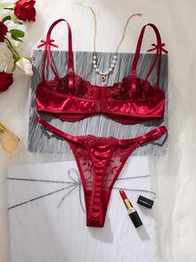 2pcs Purple Romantic Floral Embroidery Sexy Lingerie Set For Women Red Lace Lingerie Set Sexy Underwear Set Red Bra And Panty Set Burgundy Lingerie Set Red Lace Bra And Panty