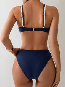 Swim Vcay Bộ đồ bơi bikini nâng ngực thời trang mùa hè cho nữ 2 món/bộ - Màu xanh hải quân - Xem 2