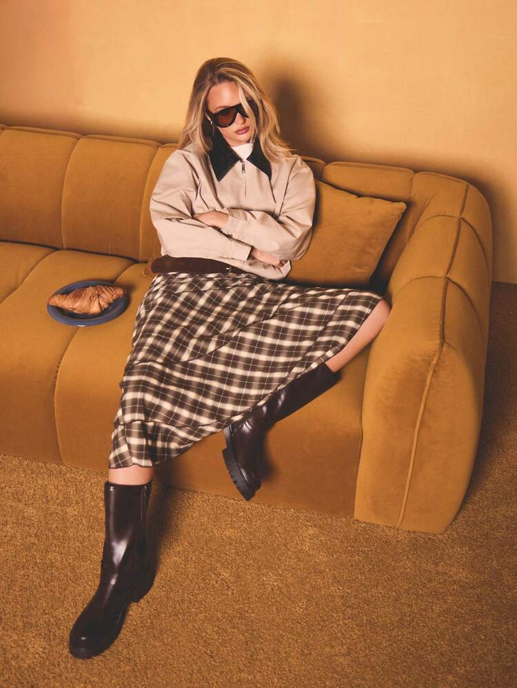 MISSGUIDED Gonna midi con balze asimmetriche a quadri, capo di moda autunno/inverno dia