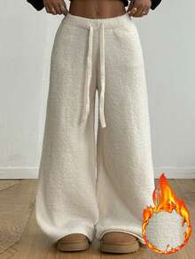 Coolane Women's Winter Streetwear Casual Minimalist Basic Daily Wear Cute Sportswear Basic Daily Wear Stretchy Comfortable Fuzzy White Straight Leg Sweater Pants - White - View 3