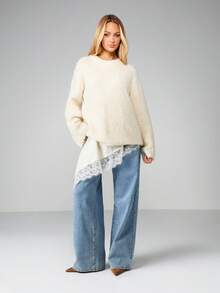 MISSGUIDED Oversized Boucle Jumper Long Sleeve Winter Knit Pullover - Beige - View 6