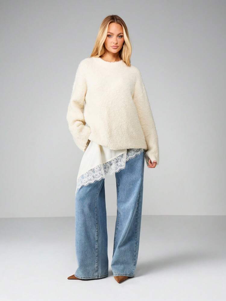 MISSGUIDED Oversized Boucle Jumper Long Sleeve Winter Knit Pullover