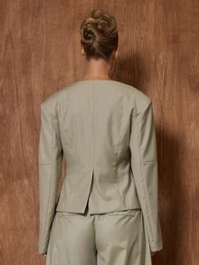 MUSERA Low V-Neck Structured Padded Shoulder Cinched Waist Blazer Only Cute Date Night Going Out Autumn Fall Night Out Work Clean Cut Winter Party Spring - Grey - View 5