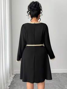 Elenzga Plus Size Women's Black And Gold Elegant Artistic Dress,Autumn Versatile Office Commuter Dress For Graduation,Holidays,Music Festivals,Parties,Dates - Black - View 2