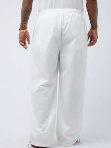 EASEVO Plus Size Men's Casual Mid-Waist Drawstring Ankle Pants With Reflective Stripe Decor, Suitable For Daily Wear - White - View 2