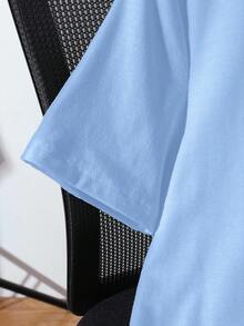 SHEIN EZwear Oversized Casual 3D Embossed English Slogan Graphic Round Neck Short Sleeve Loose T-Shirt For Women - Baby Blue - View 5
